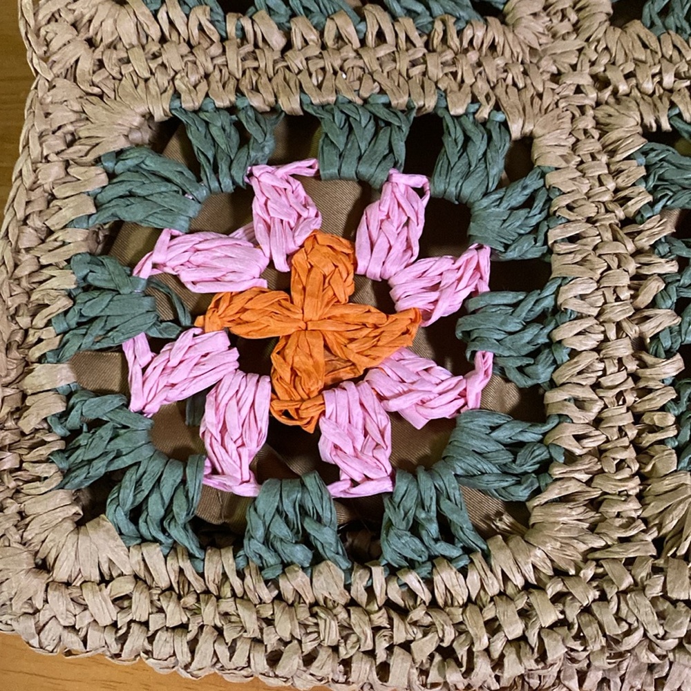 Straw Floral Square Patchwork Tote or Purse NWOT Spring Summer - Picture 5 of 7